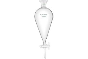 FunChem Kegelförmiger Abtrenntrichter 1000 ml mit 24/29 Gelenken und PTFE-Hähne, Trenntrichter aus Borosilikatglas mit Dickwandigem Design