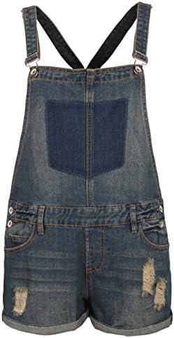 Sublevel Womens Short Dungarees | Ladies Summer Denim Shorts | Jumpsuit Overall Short Length Jeans Dark Blue M