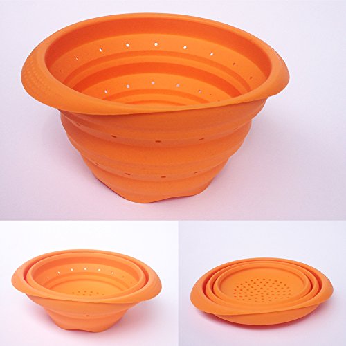 Faltbarer Platin-Silikonseiher (Ø18 cm, 2L, Große: Medium) Hohe Qualität aus 100% Platin-Silikon, Falbarer Seiher, Sieb Faltbar, Küchensieb, Abtropfsieb, Silikonsieb, Collapsible Silicone Colander, Strainer, 18 x 18 cm (Medium – Orange) - 5