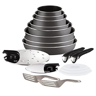 Tefal L2049002 Ingenio 5 Essential Lot de 17 Pièces Gris Anthracite Tous feux sauf induction : 3 Casseroles + 3 Poêles + 1 Wok + 1 Sauteuse + 2 Poignées + 7 Accessoires
