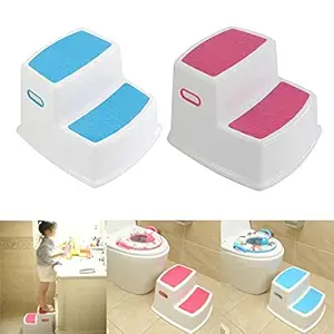 Gvnd Two Step Stool Bathroom and Kitchen Dual Height Stepping Stool for Toddlers and Children. Toilet Potty Training for Kids. Multi Color, Portable, Double Step, Slip Resistant