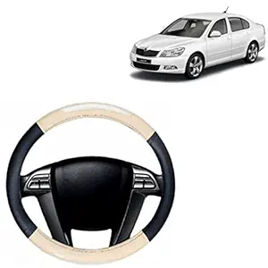 RD Universal Car Racing Steering Wheel Cover Compatible for Compatible for Skoda Laura (Beige, Black, Leatherite)
