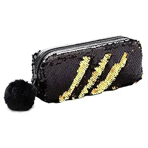 Fancyku Fashion Reversible Mermaid Sequin Hairball Pencil Case Cute Pencil Box Glitter Pencil Cases Flip Sequin Coin Purse Makeup Bag BTS Stationery Gift( H02)