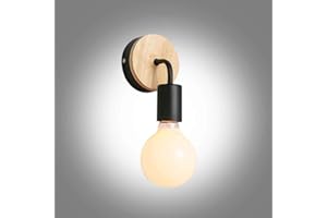 CHAO ZAN Lampada da parete Vintage in Ferro E27 Applique da parete in Metallo Legno Camera da Letto Ristorante Caffetteria hotel loft Moderno Creativo illuminazione da parete, Lampada da parete semplice,Nero