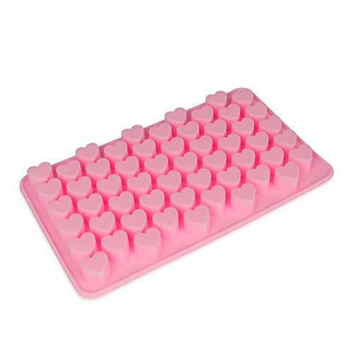 Silikonform mit Herzen, 55 kleine Herzchen, süße Silikonform, Party- Eiswürfel, Schokolade, Pralinen, Backform, Geschenkidee, Geburtstag, Valentinstag, Liebe, Romantik, heart, Amor, Farbe: Rosa