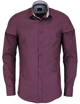 VENTI Slim Fit Hemd Langarm New Kent Kragen Muster weinrot