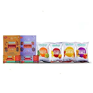 Timios Party Snack & Energy Bar Pack of 16 | 4 Nutty Bars | 4 Berry Bars | 8 Snack Packs - 4 Flavours | Healthy Snacks for Kids