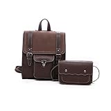 Fassungsvermögen: 20-35 l OneMoreT Fashion 2-teiliges Set Damen Leder-Rucksack Schulrucksäcke für Teenager Mädchen Frauen Rucksack Fashion Taschen mit Geldbörse dunkelbraun
