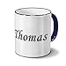 Produktbild Tasse mit Namen Thomas - Motiv Chrom-Schriftzug - Namenstasse, Kaffeebecher, Mug, Becher, Kaffeetasse - Farbe Blau