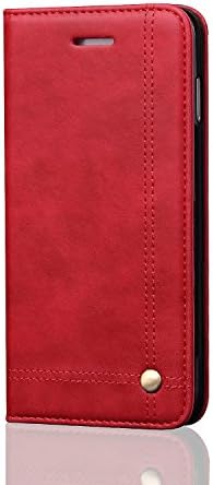 DaGeLon Elegant Case for iPhone 8 Plus 7 Plus 5.5 Inches, Fashion Simple Flip Retro Case Wallet Card Slots Vintage Folio Premium Leather Cover Bumper Magnetic Closure Shell Shockproof Protective, Red
