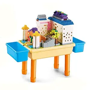 TOYICO! My Build and Learn Table 2-in-1 Block Table Compatible Bricks Building Blocks for Toddlers Boys Girls Toddlers Learning Activity Game for Kids (1000+ PCS-Blocks) (Big Size)