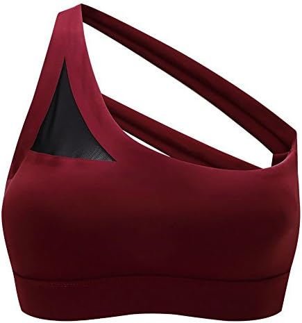 Yoga Bra Omysi Women’s Quickly Dry One Shoulder Top with Removable Pads (Purplish Red, M)