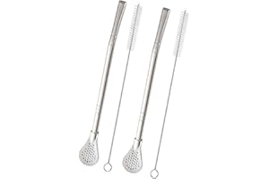 FATIYA Yerba Mate Bombilla Pailles en acier inoxydable avec cuillère filtrante, pailles à thé détachables, réutilisables pour thé en vrac, café, boissons, avec 2 brosses de nettoyage, 18,3 cm