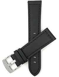 22mm Correa reloj de cuero auténtico, Negro, con costuras, hebilla de acero inoxidable, también disponible en marrón, jaula, rojo, marrón rojizo