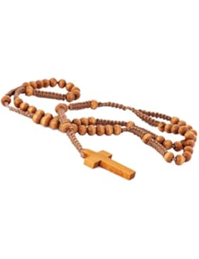 DonDon Holz Rosenkranz mit hellbraunen Holzperlen