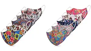 PRAMUKH FASHION Pure Cotton Digital Printed Mask for Men/Women 3 Layers Skin Friendly Washable Fabric, Light Weight & Comfortable Pack of 10(04,01)