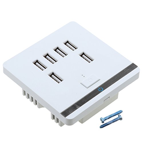Gazechimp Prise Murale USB 6 Ports Hub Chargeur USB LED Plaque Murale Electrique avec Commutateur Blanc