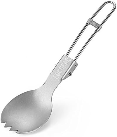 Lightweight Titanium Folding Fork Spoon Multitool 2 in 1 Long Handle Spork Fork Silver Fork Spoon Camping Cutlery for Travel Outdoor Camping Hiking Sport