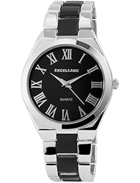 Trend-Wares Damen-Armbanduhr Schwarz Silber Analog Quarz Metall Klassisch Römische Ziffern Damenuhr