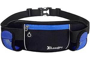 YTENGZL Running Belt with Water Bottles (2X 175ml) Wisdompro Phone Holder for Running with Adjustable Strap, Reflective Running Waist Fanny Pack for Workout, Sport, Cycling, Hiking, Outdoor (Blue)