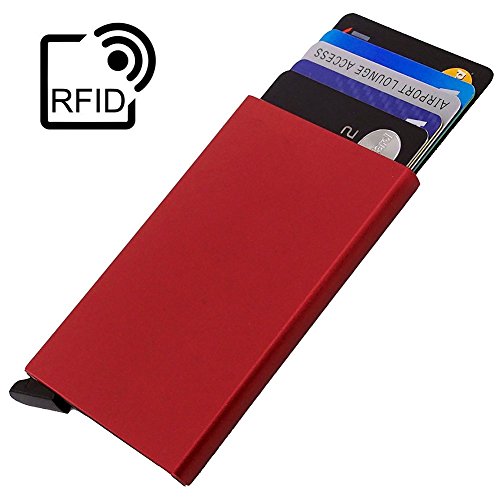 Preisvergleich Produktbild Dlife Männer Card Case RFID Sperrung Automatisch Pop-up Unternehmen Kreditkarteninhaber Geldscheinklammer Schlank Brieftasche (Rot)