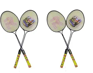 BOBBY SPORTS Rajson Fish Alloy Steel Double Shaft Badminton Racket for Boys, Girls - Multicolour , Set of 4 Piece (2 Pair)
