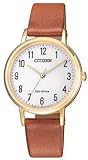 Citizen EM0579-17A Uhr Damenuhr Lederarmband vergoldet 5 bar Analog Braun