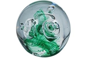 PFRONTEN Traumkugel (227) - Briefbeschwerer mittel ca. 7cm : Motiv große Blasen über grünen Grund - Handarbeit