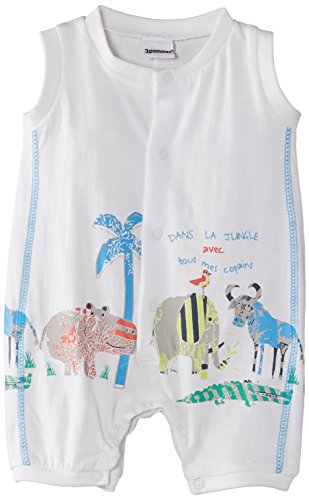 3Pommes Baby-Boys All In One Animal Print Romper, Off-White (Broken White), 3-6 Months (Manufacturer Size:6 Months)