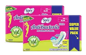 SOFY Anti-Bacteria Sanitary Napkins , XL-48 Pads, Pack of 2