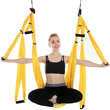 WENBIAOXUEAnti-gravity Aerial Flying Hammock Yoga Indoor Parachute Cloth Hammock No stretch with 6 handles, 250*150cm, yellow