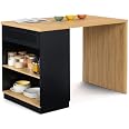 Îlot Central Cuisine Orso 120 Cm IDMarket - 6 Tiroirs Casserolier - Plateau Bois - Noir - Pour Espaces Réduits