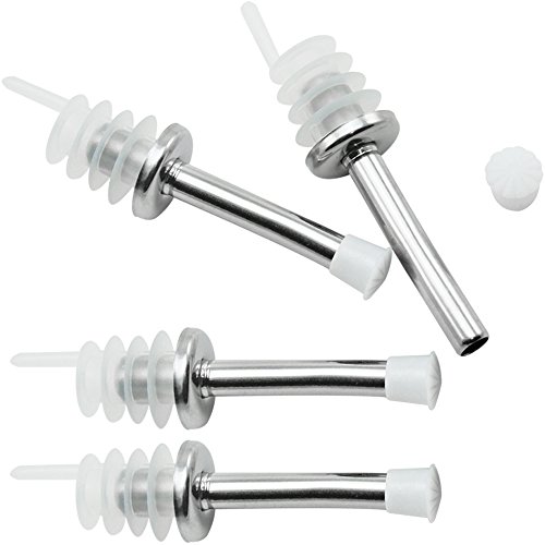 COM-FOUR® 4x Flaschenausgießer aus Edelstahl, mit Kunststoff-Schutzkappe - 6