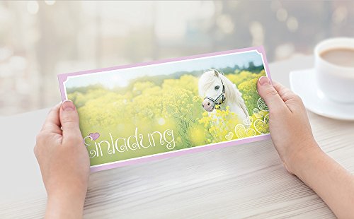 Set: 12 große Pferde Einladungskarten mit 12 Umschlägen zum Kindergeburtstag von BeriluDesign | Kinder Geburtstag-Einladungen Karten Feier Party Mädchen - 7