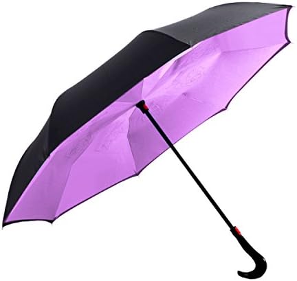 THUNFER Umbrella Creative Reverse Umbrella Free Double Solid Color Semi-automatic Men And Women Car Umbrella Portable,Purple