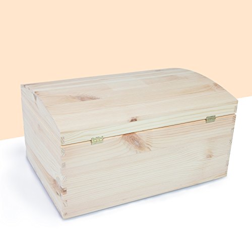 VENKON – Holztruhe mit gewölbtem Deckel aus Massivholz mit Metallverschluss – Kiefer naturbelassen unbehandelt – ca. 35 x 25 x 19 cm - 2