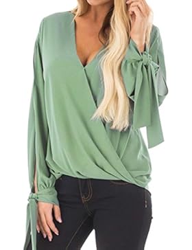 Hot Sale! Bekleidung AMUSTER Frauen Tops V-Ausschnitt Shirt Chiffon Bowknot Top Bluse T-Shirt Damen Herbst Lässige...