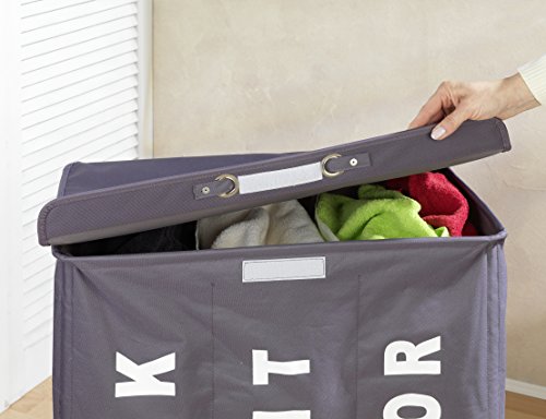Wenko Wäschesammler Trivo Dunkelgrau, Wäschekorb aus Polyester mit 3 Fächern & Rollen – 116L Fassungsvermögen, 56 x 60 x 35 cm - 6