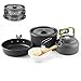 Produktbild Camping Kochgeschirr Set 2-3 Personen Camping-Kochtopf Set aus Edelstah 10 tlg Kochausrüstung für Outdoor Wandern Picknick | FDA Genehmigte Topf & Pfanne aus Aluminium und Edelstahl | faltbare