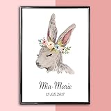 Personalisiertes Bild Hase mit Blumenkranz | Geschenk zur Geburt