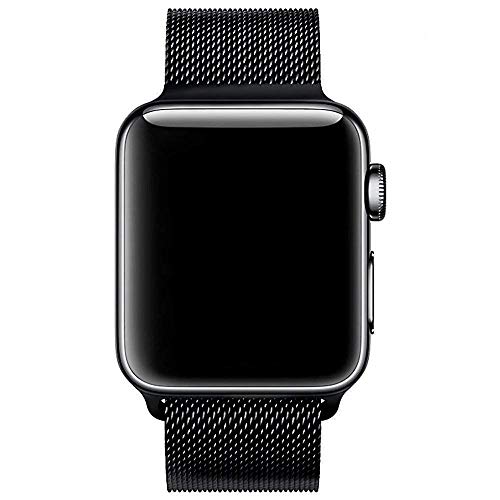 MCD Correa para Apple Watch 44mm Series 4 y 42mm Series 3 Series 2 y Series 1. Correa de Malla de Acero Inoxidable Pulsera Milanese de Reemplazo. - Negro