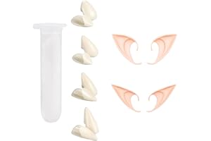 USTNIR Vampir zähne, 4 Größen Custom Fangs Vampire Zähne + 2 Paar elfenohren, Vampirzähne passend zum Horror Kostüm Assecoires(wiederverwendbar), für cosplay, Halloween