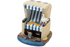 City Souvenir Shop Miniatur-Deko-Strandkorb, aus Kunststein, handbemalt, Blau-Weiß gestreift, klein, ca. 6 x 3 x 4 cm