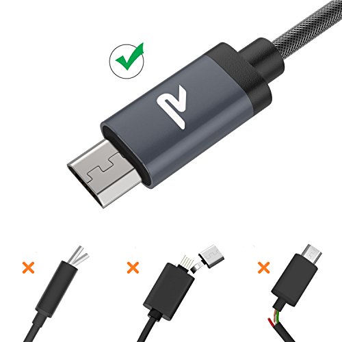Rampow Cavo USB Micro USB Carica Rapida - 2m - GARANZIA A VITA - Nylon Antigroviglio Cavo del caricatore per Android, Samsung, HTC, Nexus, Nokia, Motorola, Huawei, LG, Kindle e Altro - Grigio Siderale