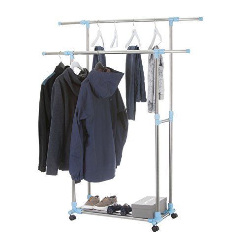 Rollbarer Kleiderständer Garderobenwagen Rollgarderobe Garderobe mit 2 Kleiderstangen höhenverstellbar - 3