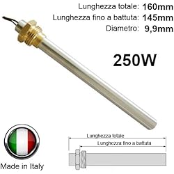 Easyricambi - Bougie d'allumage avec résistance pour poêle à granulés 250 W, 150 mm, 140 mm, diamètre 9,9 mm, filetage 3/8", pour Laminox, Palazzetti, Puros, Rika