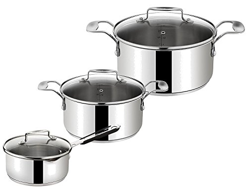Tefal E79005 Jamie Oliver Induktion Topfset 3-teilig (Induktionsgeeignet, Kochtopf mit Glasdeckel, Kochtopf mit Deckel 24cm 6,7 L, Bratentopf mit Deckel 20cm 3 L und Stielkasserolle ) Edelstahl