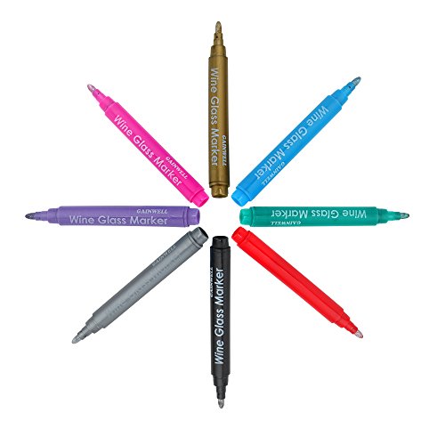 GAINWELL WEINGLAS MARKER / STIFTE – 8-teiliges Set, lebensmittelecht, zum Beschriften von Gläsern - 5