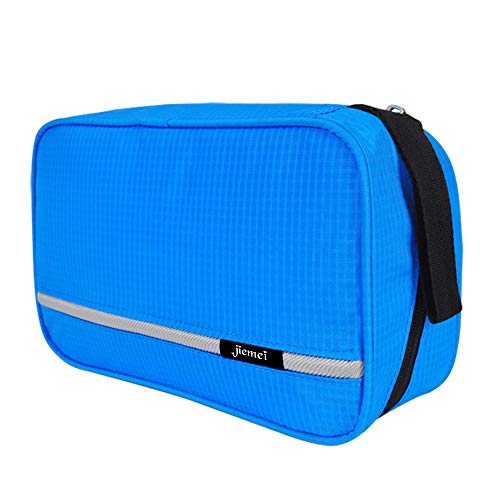 Beauty Case da Viaggio, Jiemei Borsa per Toilette - Uomini e Donne, Con Gancio e Maniglia, Materiale Impermeabile, 2 Appendiabiti Portatili Come Regalo (Blu)