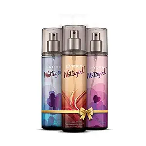 LAYERR Wottagirl Body Splash Combo for women Pack of 3 Vanilla Twist, Mystic Island, Secret Crush 135ml